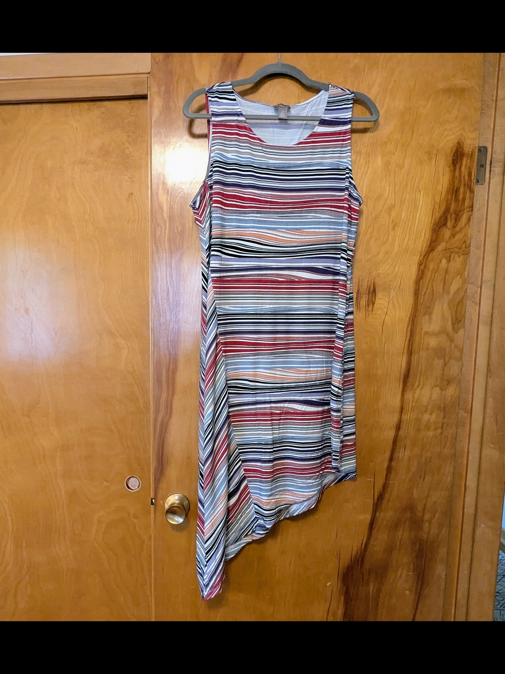 Chico's Harmony Sleek Stripe Size 2 Multicolor Sleeveless Asymmetrical Dress